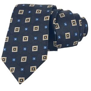 Jos A Bank Executive Collection 100% Silk Tie Black Blue Gold Geometric LONG NWT